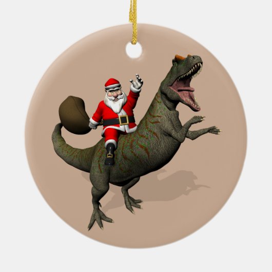 Der Weihnachtsmann fährt auf Allosaurus Keramikornament (Hinten)