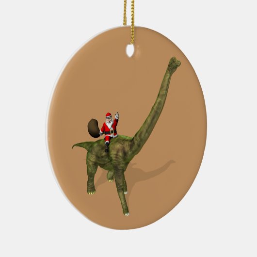 Der Weihnachtsmann fährt auf Brachiosaurus Keramikornament (Rechts)