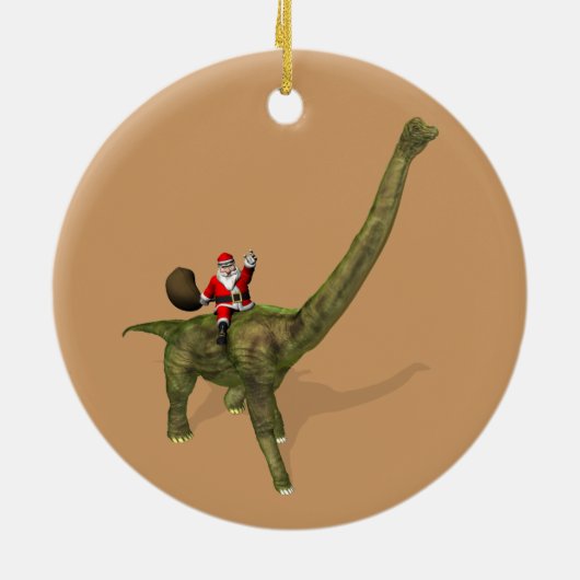 Der Weihnachtsmann fährt auf Brachiosaurus Keramikornament (Hinten)