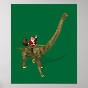 Der Weihnachtsmann fährt auf Brachiosaurus Poster