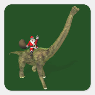 Der Weihnachtsmann fährt auf Brachiosaurus Quadratischer Aufkleber