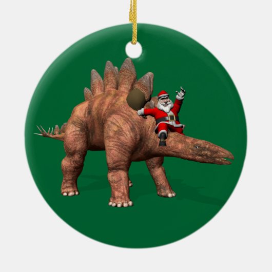 Der Weihnachtsmann fährt auf dem Stegosaurus Keramik Ornament (Hinten)