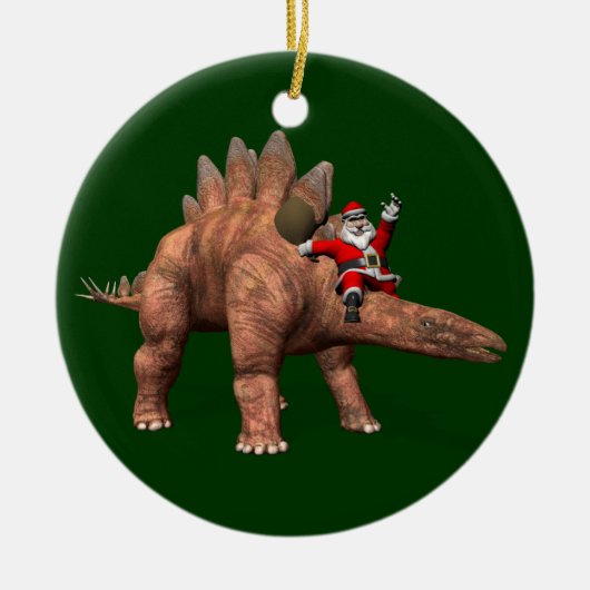 Der Weihnachtsmann fährt auf dem Stegosaurus Keramikornament (Vorne)