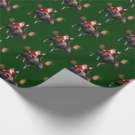 Der Weihnachtsmann fährt auf Elch Geschenkpapier (Ecke)