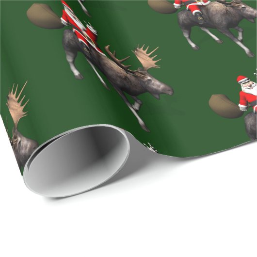 Der Weihnachtsmann fährt auf Elch Geschenkpapier (Rolleneckpunkt)