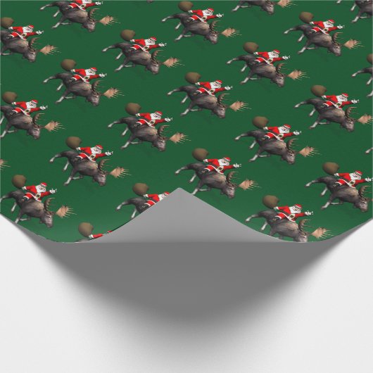 Der Weihnachtsmann fährt auf Elch Geschenkpapier (Ecke)
