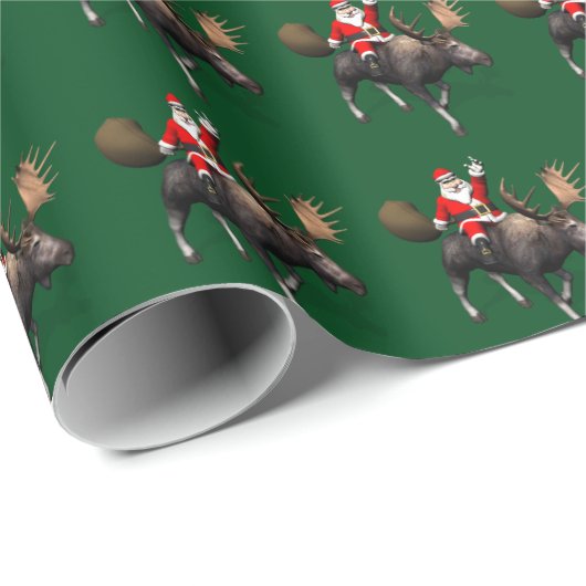 Der Weihnachtsmann fährt auf Elch Geschenkpapier (Rolleneckpunkt)