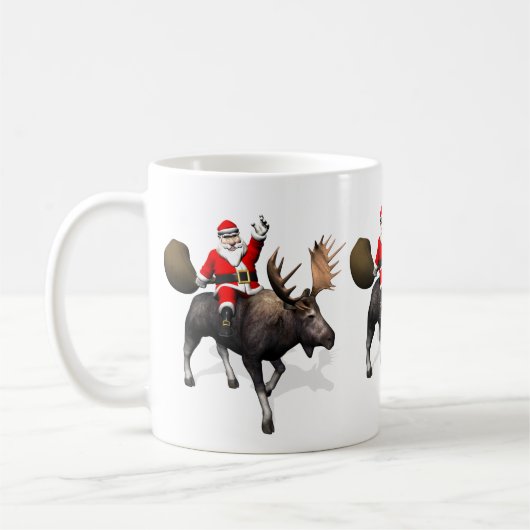 Der Weihnachtsmann fährt auf Elch Kaffeetasse (Links)