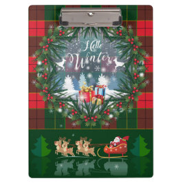 Der Weihnachtsmann fährt auf Schlitten unter der F Klemmbrett