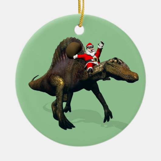 Der Weihnachtsmann fährt auf Spinosaurus Keramikornament (Vorne)