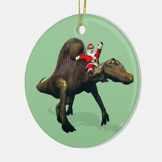 Der Weihnachtsmann fährt auf Spinosaurus Keramikornament (Links)