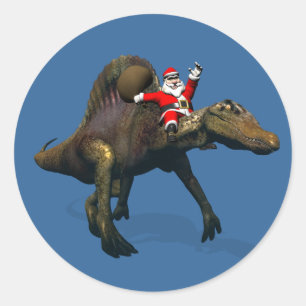 Der Weihnachtsmann fährt auf Spinosaurus Runder Aufkleber