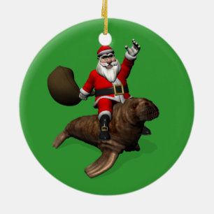 Der Weihnachtsmann fährt auf Walrus Keramik Ornament
