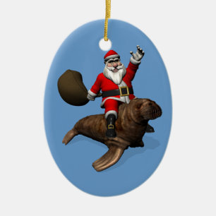 Der Weihnachtsmann fährt auf Walrus Keramikornament