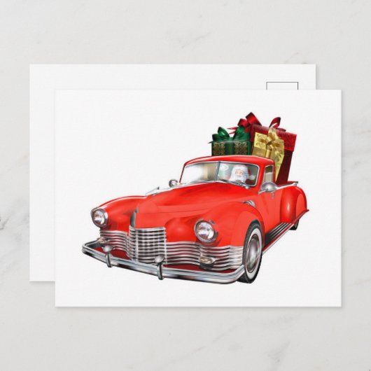 Der Weihnachtsmann fährt ein Retro-Auto mit Beglei Postkarte (Vorne/Hinten)