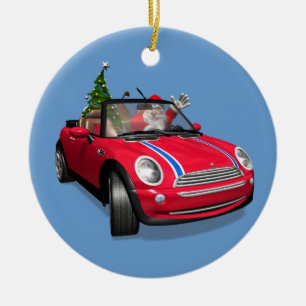 Der Weihnachtsmann fährt eine Mini Keramikornament