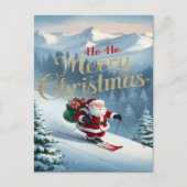 Der Weihnachtsmann fährt eine schneebedeckte Piste Postkarte (Vorderseite)