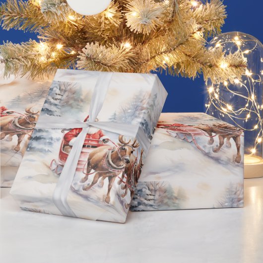 Der Weihnachtsmann fährt fröhlich durch einen vers Geschenkpapier (Feiertage)