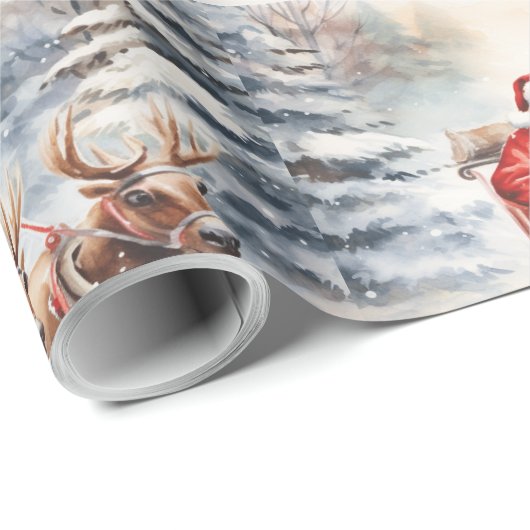 Der Weihnachtsmann fährt fröhlich durch einen vers Geschenkpapier (Rolleneckpunkt)