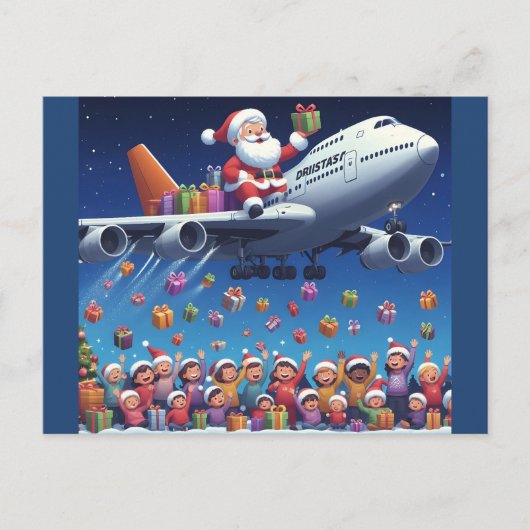 Der Weihnachtsmann fährt mit der Postkarte des Jum (Vorderseite)