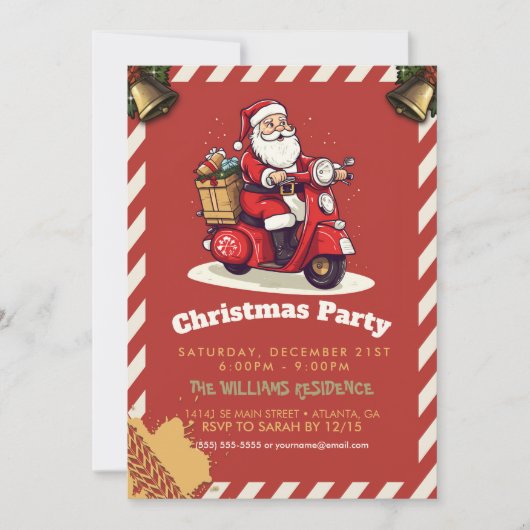 Der Weihnachtsmann fährt mit einem Roller Einladung (Vorderseite)