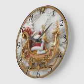 Der Weihnachtsmann fährt mit Rentieren auf Schlitt Große Wanduhr (Winkel)