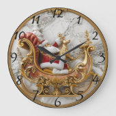 Der Weihnachtsmann fährt mit Rentieren auf Schlitt Große Wanduhr (Vorderseite)