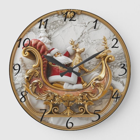Der Weihnachtsmann fährt mit Rentieren auf Schlitt Große Wanduhr (Vorderseite)