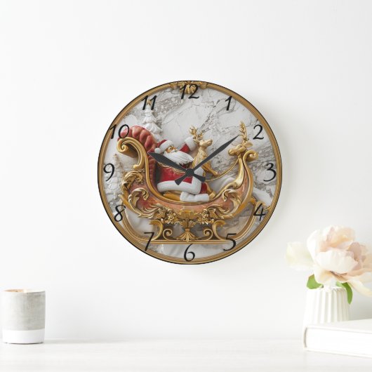 Der Weihnachtsmann fährt mit Rentieren auf Schlitt Große Wanduhr (Zuhause)