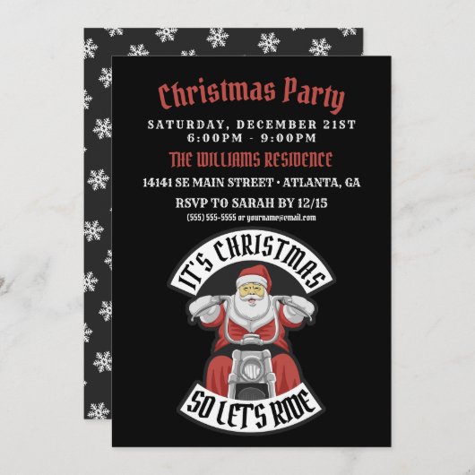 Der Weihnachtsmann fährt Motorrad Einladung (Vorne/Hinten)