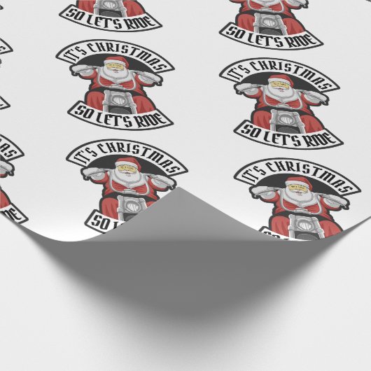 Der Weihnachtsmann fährt Motorrad Geschenkpapier (Ecke)