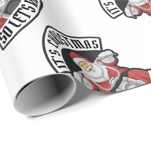 Der Weihnachtsmann fährt Motorrad Geschenkpapier (Rolleneckpunkt)