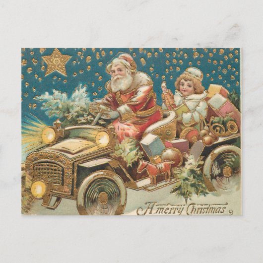 Der Weihnachtsmann fährt Vintage Car in der Weihna Postkarte (Vorderseite)