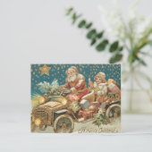 Der Weihnachtsmann fährt Vintage Car in der Weihna Postkarte (Stehend Vorderseite)