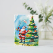 Der Weihnachtsmann fischt am Weihnachtsfeiertag Feiertagspostkarte (Stehend Vorderseite)