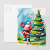 Der Weihnachtsmann fischt am Weihnachtsfeiertag Feiertagspostkarte (Vorne/Hinten)