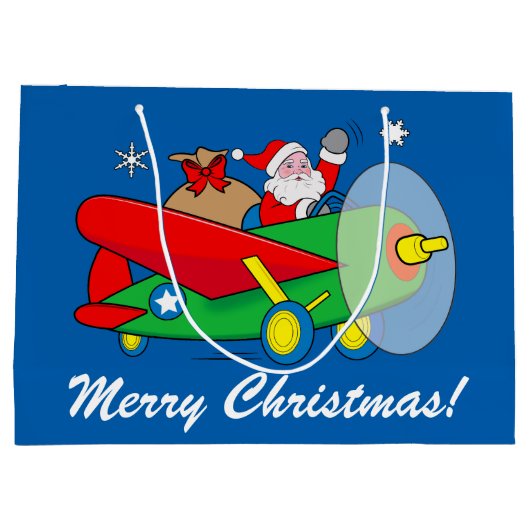 Der Weihnachtsmann fliegt ein Flugzeug voller Gesc Große Geschenktüte (Rückseite)
