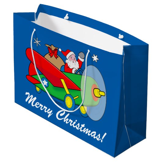 Der Weihnachtsmann fliegt ein Flugzeug voller Gesc Große Geschenktüte (Rückseite Schrägansicht)