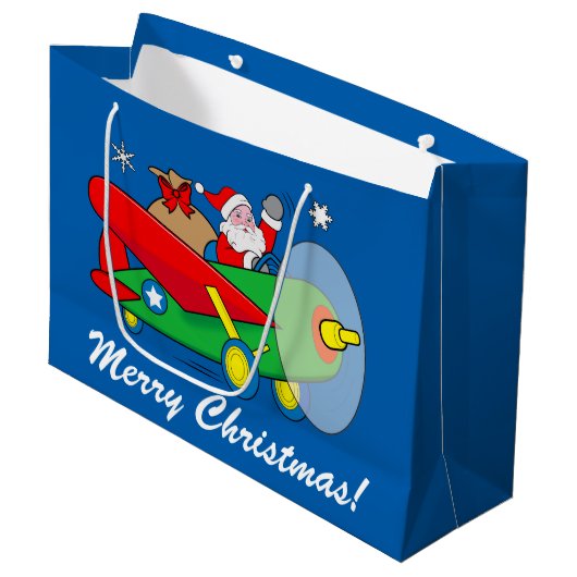 Der Weihnachtsmann fliegt ein Flugzeug voller Gesc Große Geschenktüte (Vorderseite Schrägansicht)
