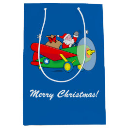 Der Weihnachtsmann fliegt ein Flugzeug voller Gesc Mittlere Geschenktüte