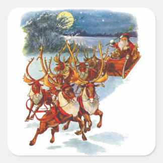 Der Weihnachtsmann fliegt mit seinem Rentier-gefüh Quadratischer Aufkleber