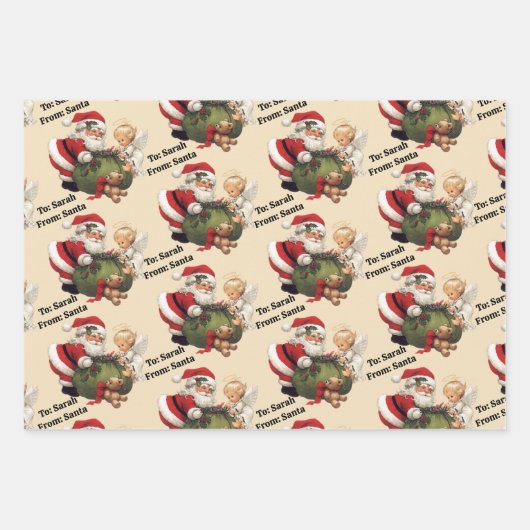 Der Weihnachtsmann fügt den Namen des Kindes 3 Nie Geschenkpapier Set (Vorderseite 2)