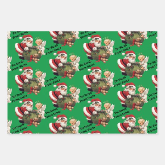 Der Weihnachtsmann fügt den Namen des Kindes 3 Nie Geschenkpapier Set (Vorderseite)