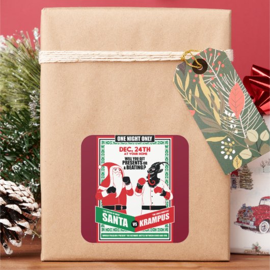 Der Weihnachtsmann gegen Krampus Boxing passt gut  Quadratischer Aufkleber (Feiertag)