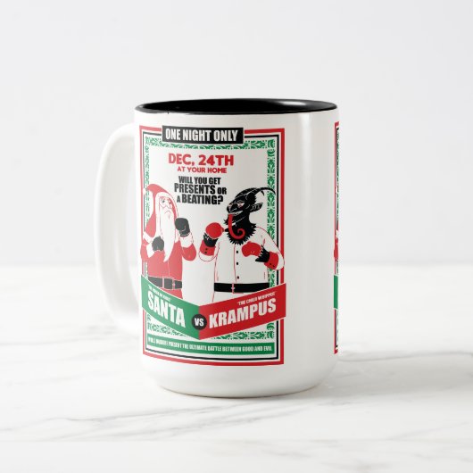 Der Weihnachtsmann gegen Krampus Boxing passt gut Zweifarbige Tasse (Vorderseite Links)