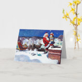 Der Weihnachtsmann geht den Schornstein runter, um Karte (Gelbe Blume)