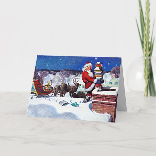 Der Weihnachtsmann geht den Schornstein runter, um Karte (Vorderseite)