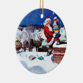 Der Weihnachtsmann geht mit Büchern den Schornstei Keramik Ornament (Rechts)