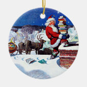 Der Weihnachtsmann geht mit Büchern den Schornstei Keramik Ornament (Vorne)
