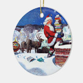 Der Weihnachtsmann geht mit Büchern den Schornstei Keramik Ornament (Links)